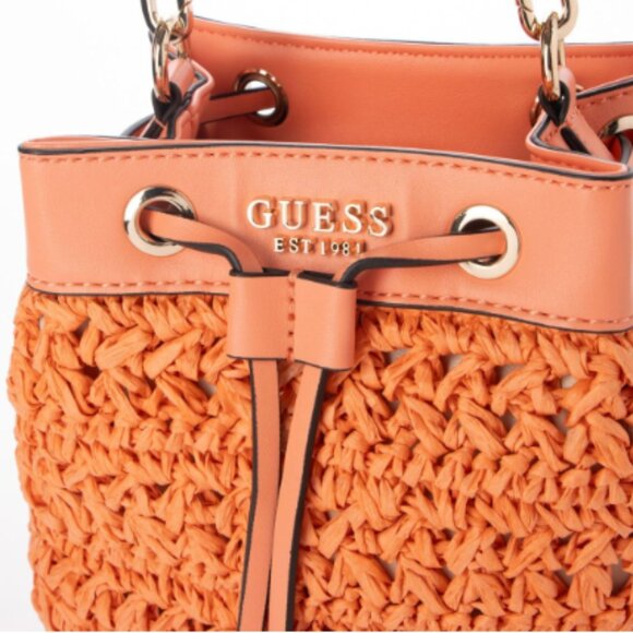 GUESS LIGURIA CROCHET STRAW BUCKET BAG - BRAND NEW with original DUST BAG - CORA - Picture 5 of 8